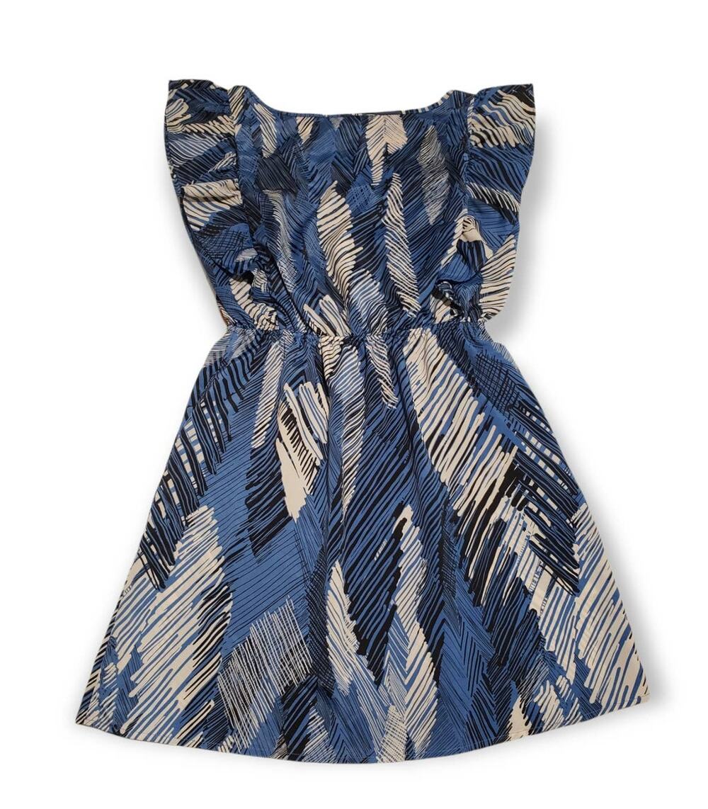 Full Tilt Blue & White Ruffle Sleeve Mini Dress - Size Large
